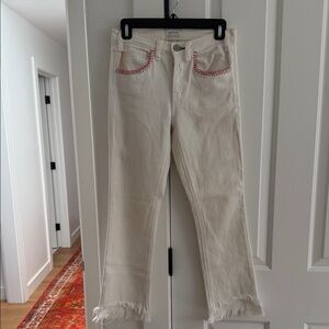 McGuire Cream Jeans with Pink Stitching